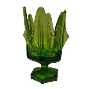 Vintage Viking Green Glass Handkerchief Vase.